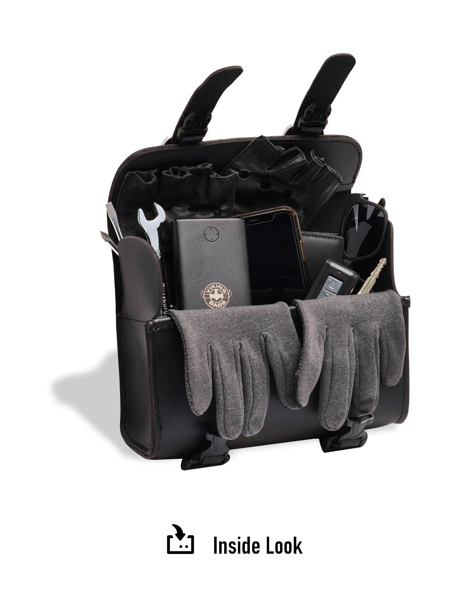 2L - Armor Studded Leather Motocicleta Bolsa para manubrio