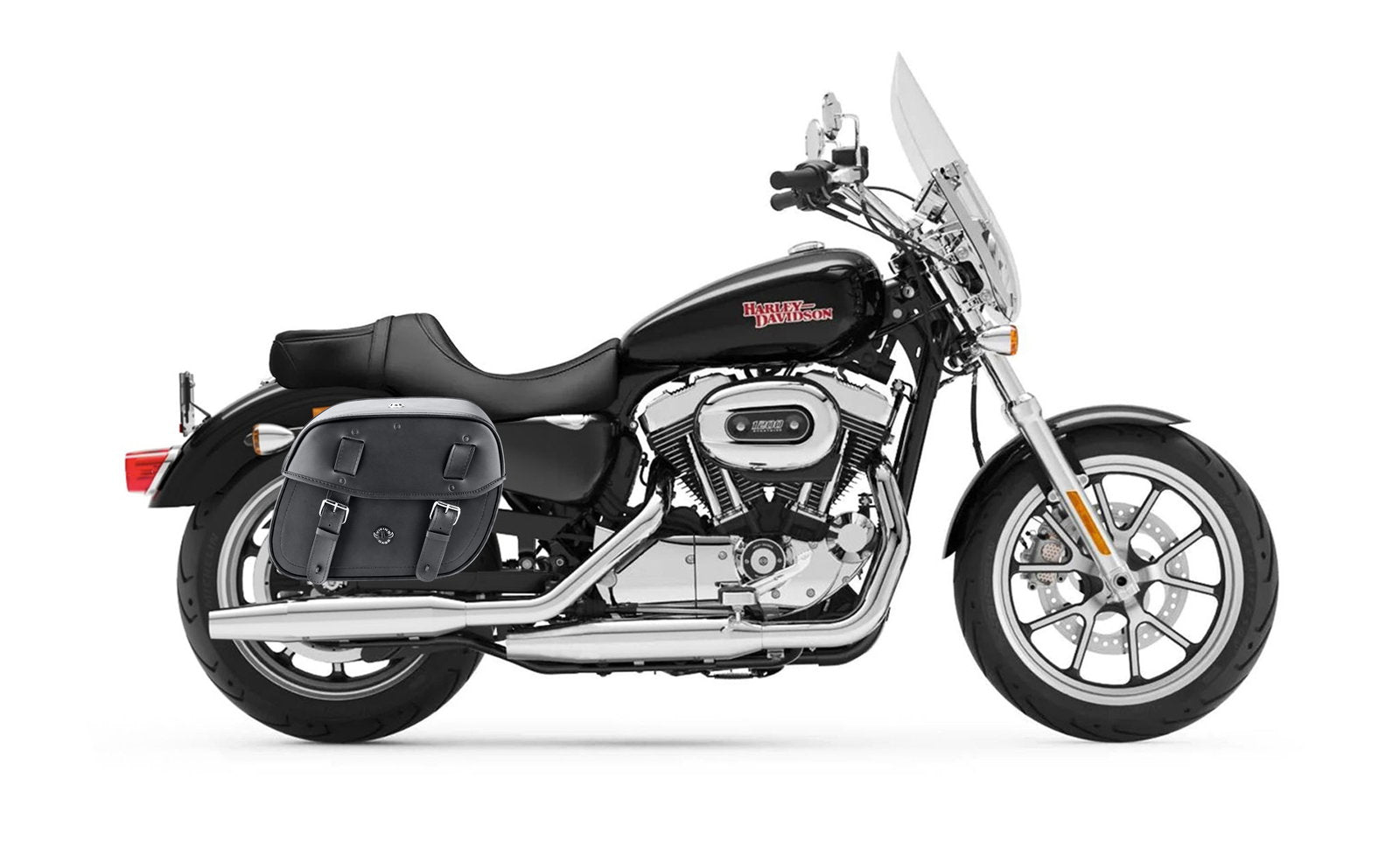 25L - Arch Large Shock Cutout Leather Motocicleta Alforjas para Harley Sportster 1200 Super Low XL1200T