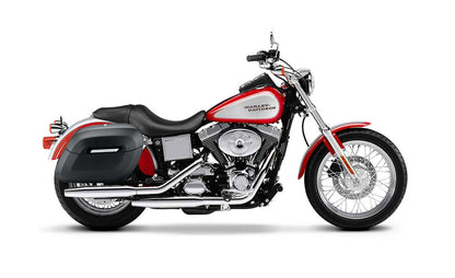36L - Lamellar Raven Extra Large Shock Cut-out Leather Covered Hard Alforjas para Harley Dyna Low Rider FXDL/I