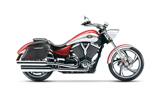 44L - Lamellar Stallion Extra Large Victory Vegas Leather Covered Motocicleta Hard Alforjas