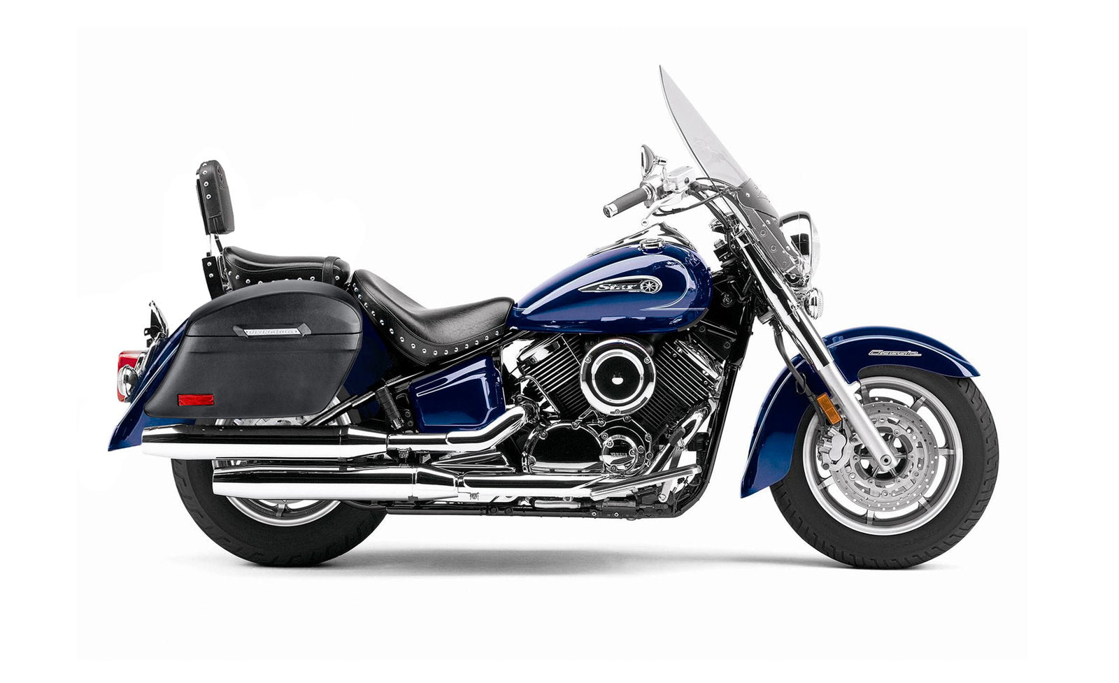 44L - Lamellar Stallion Extra Large Yamaha Silverado Leather Covered Motocicleta Hard Alforjas