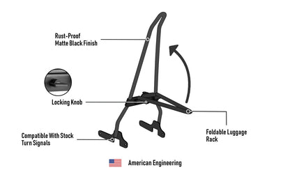 Iron Born Blade 25" Sissy bar with Foldable Luggage Rack para Harley Sportster Forty Eight Matte Black