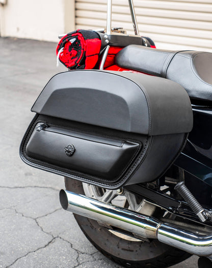 28L - Pantheon Medium Quick Mount Motocicleta Alforjas para Harley Sportster 883 Low XL883L