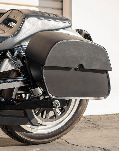 28L - Panzer Medium Quick Mount Leather Alforjas para Harley Davidson Dyna Low Rider FXDL/I