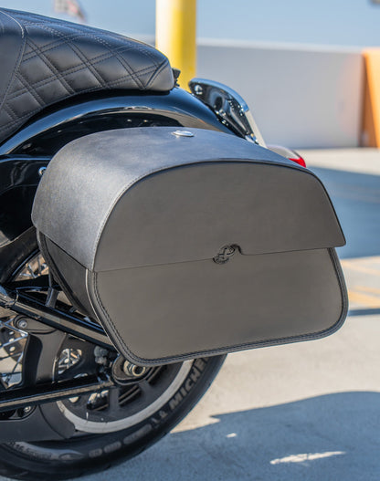 28L - Panzer Medium Quick Mount Leather Alforjas para Harley Softail Heritage FLHC/S