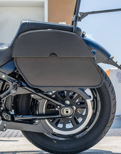28L - Panzer Medium Quick Mount Leather Alforjas para Harley Softail Street Bob FXBB/S