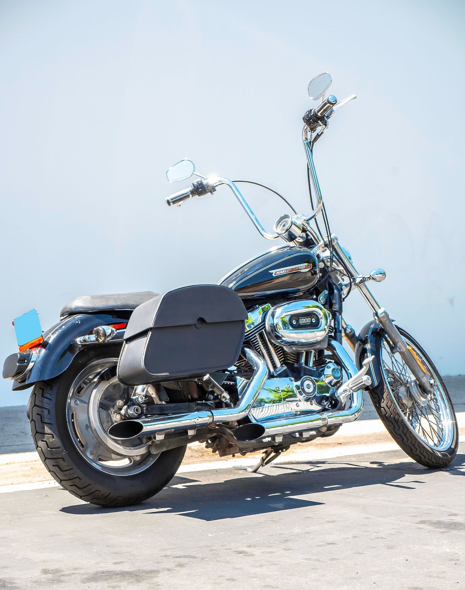 28L - Panzer Medium Quick Mount Leather Alforjas para Harley Sportster 1200 Custom XL1200C/XLH1200C