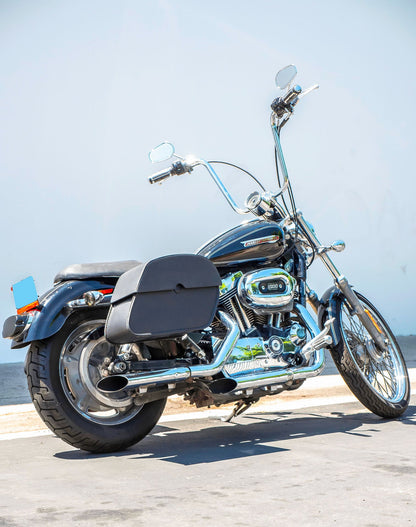 28L - Panzer Medium Quick Mount Leather Alforjas para Harley Sportster 1200 Custom XL1200C/XLH1200C