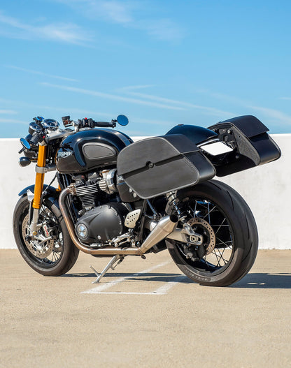 28L - Panzer Medium Quick Mount Triumph Thruxton RS Leather Alforjas