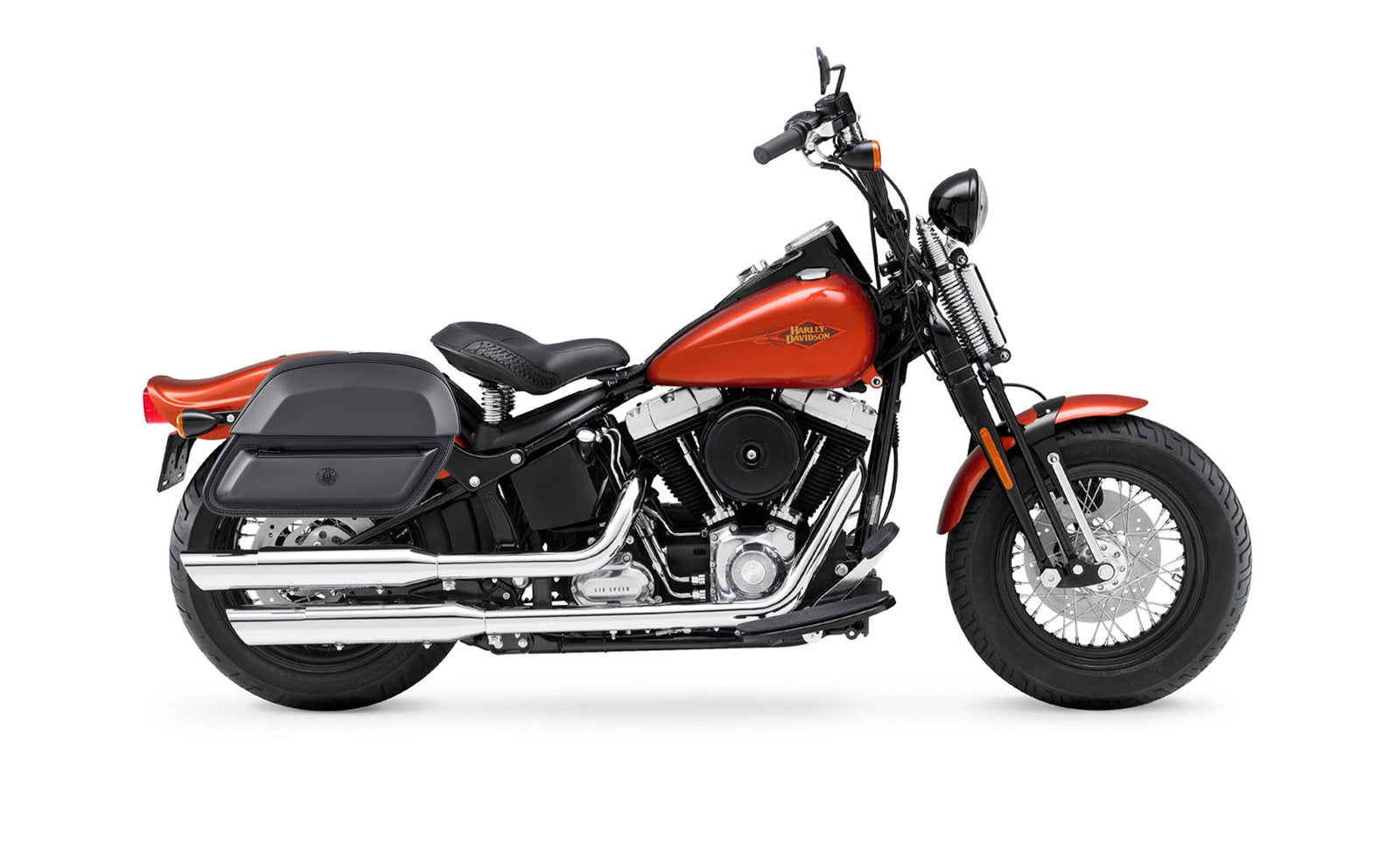 28L - Pantheon Medium Hard Mount Leather Alforjas para Harley Softail Cross Bones FLSTSB