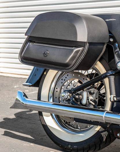 28L - Pantheon Medium Hard Mount Leather Alforjas para Harley Softail Deluxe FLSTN/I