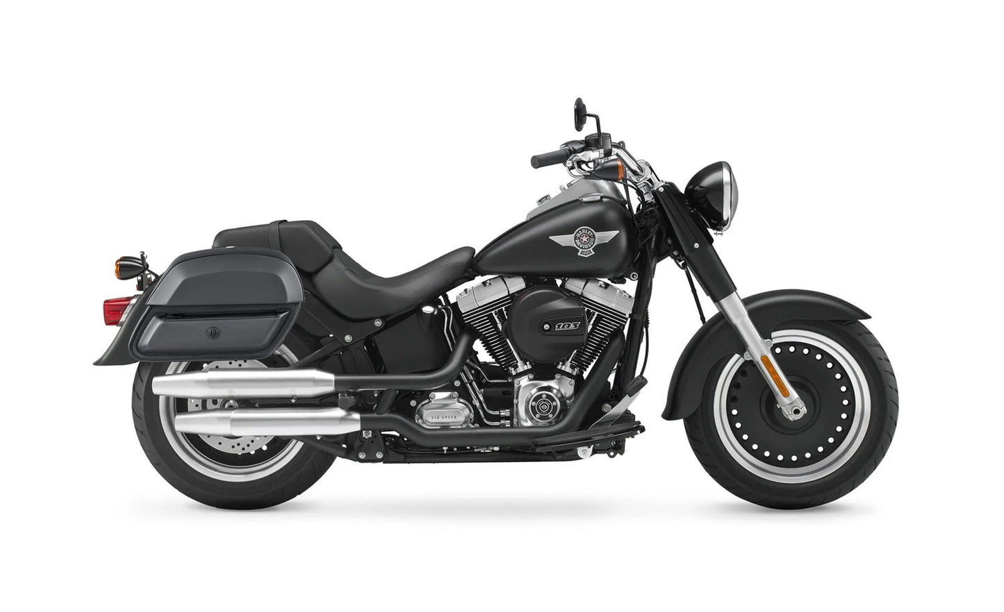 28L - Pantheon Medium Hard Mount Leather Alforjas para Harley Softail Fat Boy Lo FLSTFB
