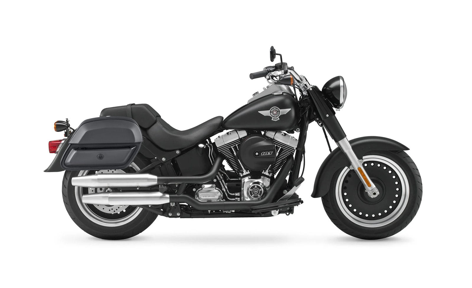 28L - Pantheon Medium Hard Mount Leather Alforjas para Harley Softail Fat Boy Lo FLSTFB