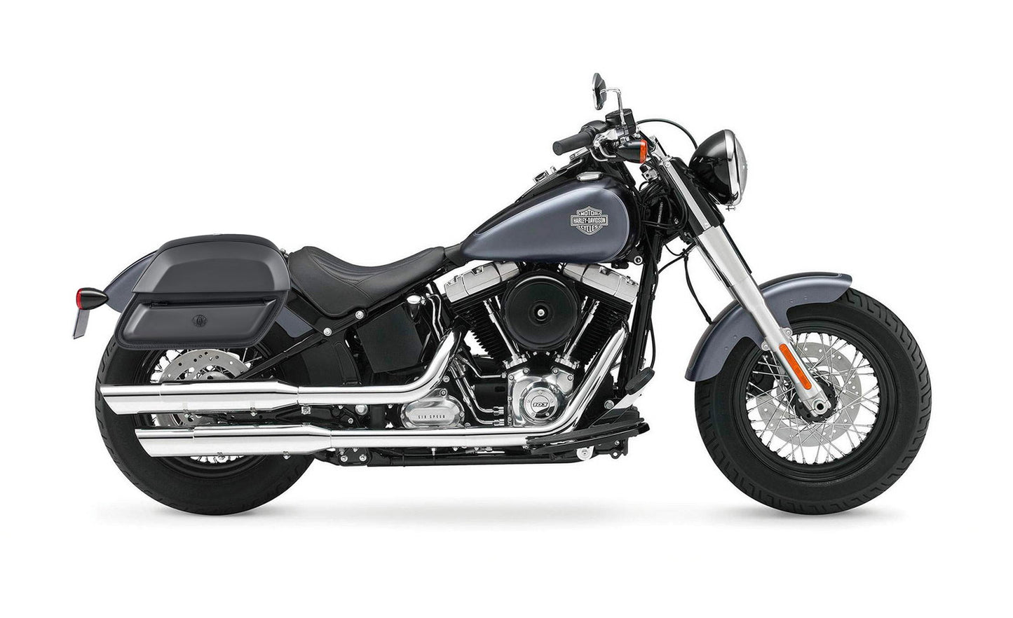 28L - Pantheon Medium Hard Mount Leather Alforjas para Harley Softail Slim FLS