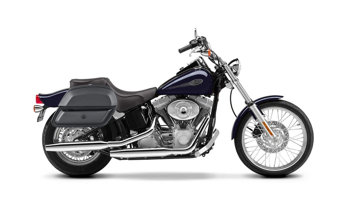28L - Pantheon Medium Hard Mount Leather Alforjas para Harley Softail Standard FXST/I