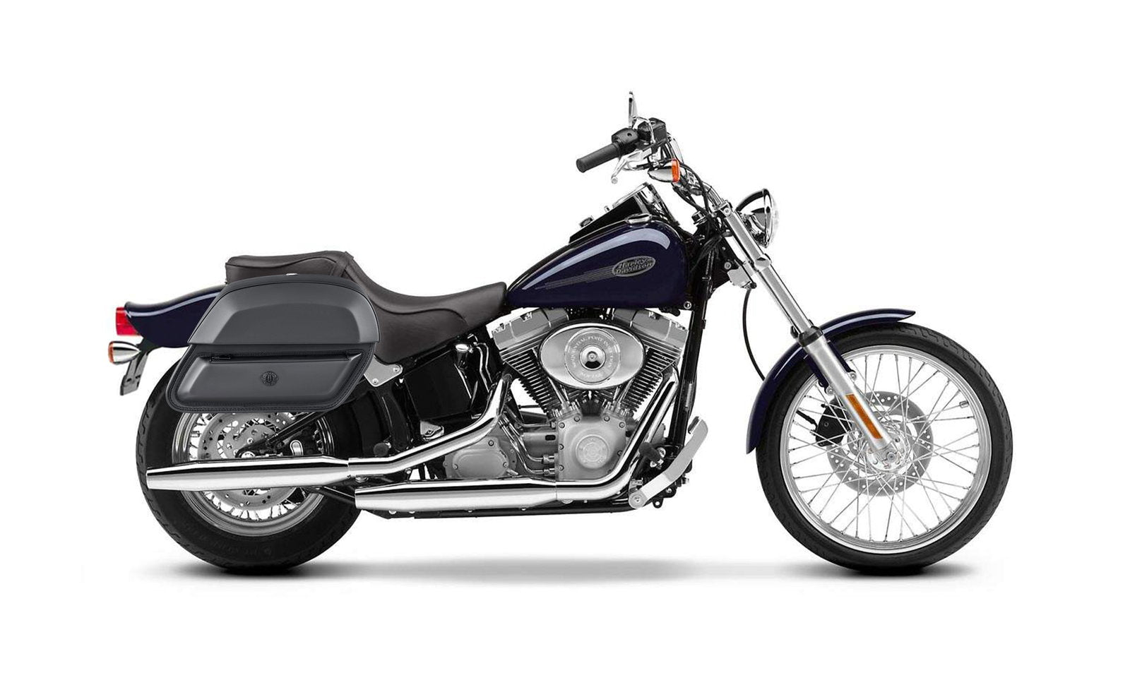 28L - Pantheon Medium Hard Mount Leather Alforjas para Harley Softail Standard FXST/I