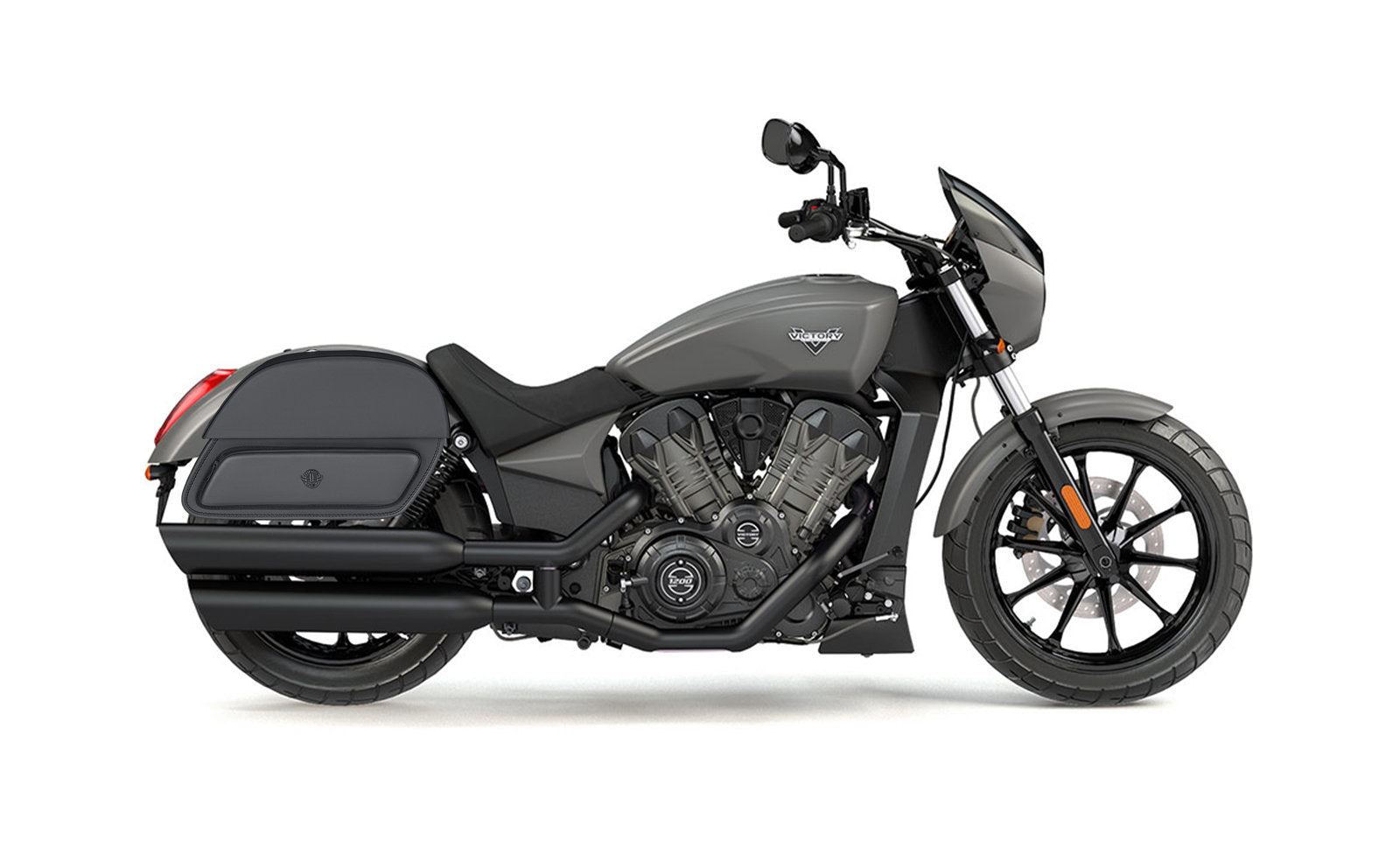 32L - Pantheon Large Hard Mount Shock Cutout Victory Octane Leather Alforjas