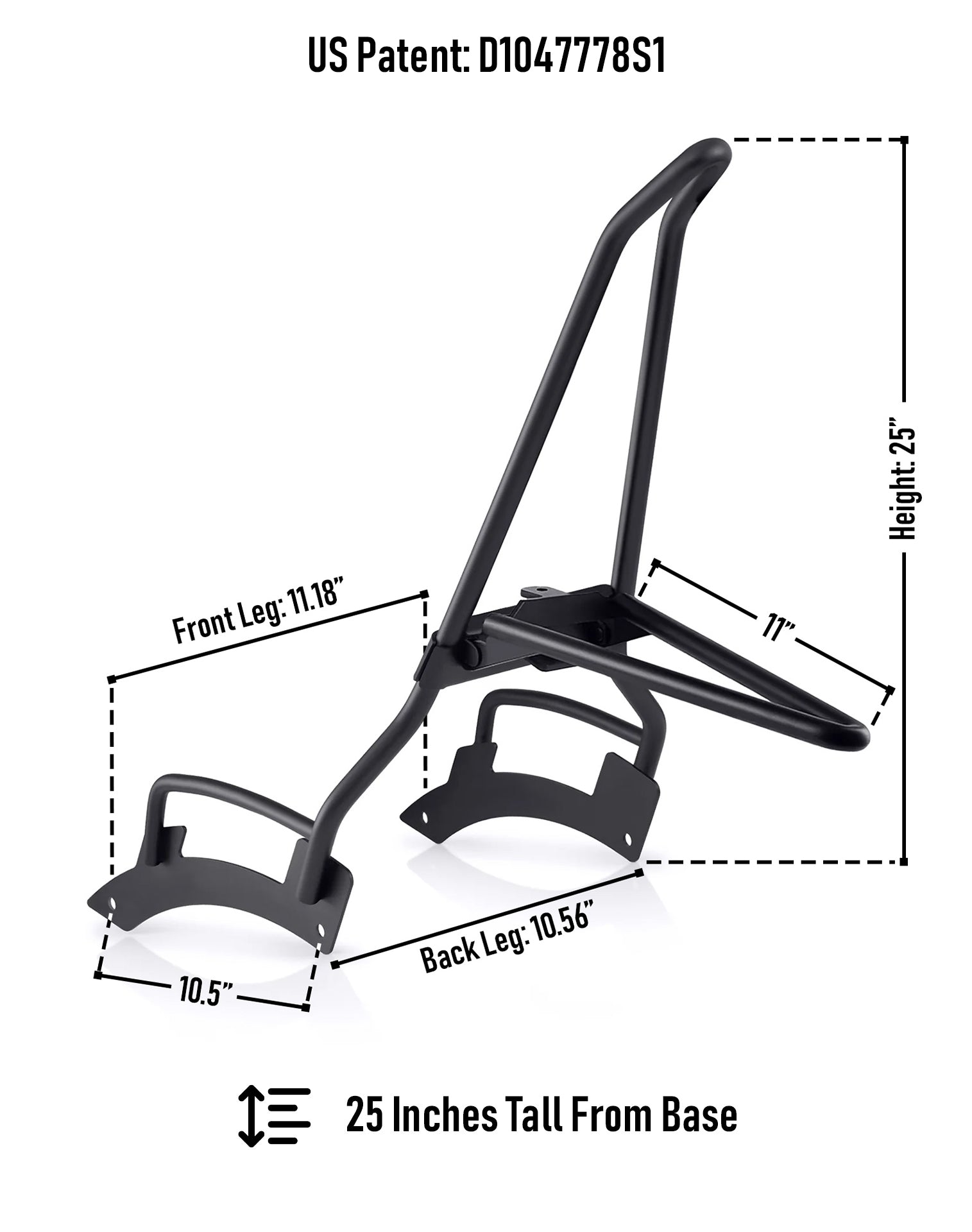Iron Born Blade 25" Sissy bar with Foldable Luggage Rack para Indian Scout Bobber Sixty Matte Black