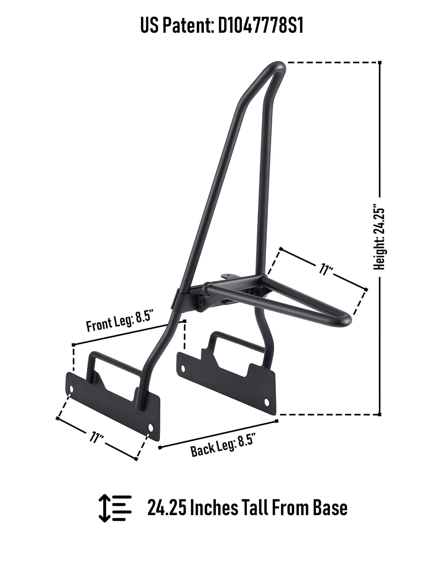 Iron Born Blade 25" Indian Scout Sissy bar with Foldable Luggage Rack Matte Black