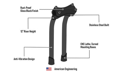 Viking Warlock 12" Pullback Handlebar Risers para Harley Dyna Low Rider FXDL/I Gloss Black
