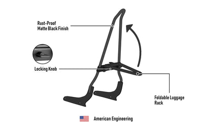 Iron Born 25" Sissy bar with Foldable Luggage Rack para Honda Shadow 750 Phantom Matte Black