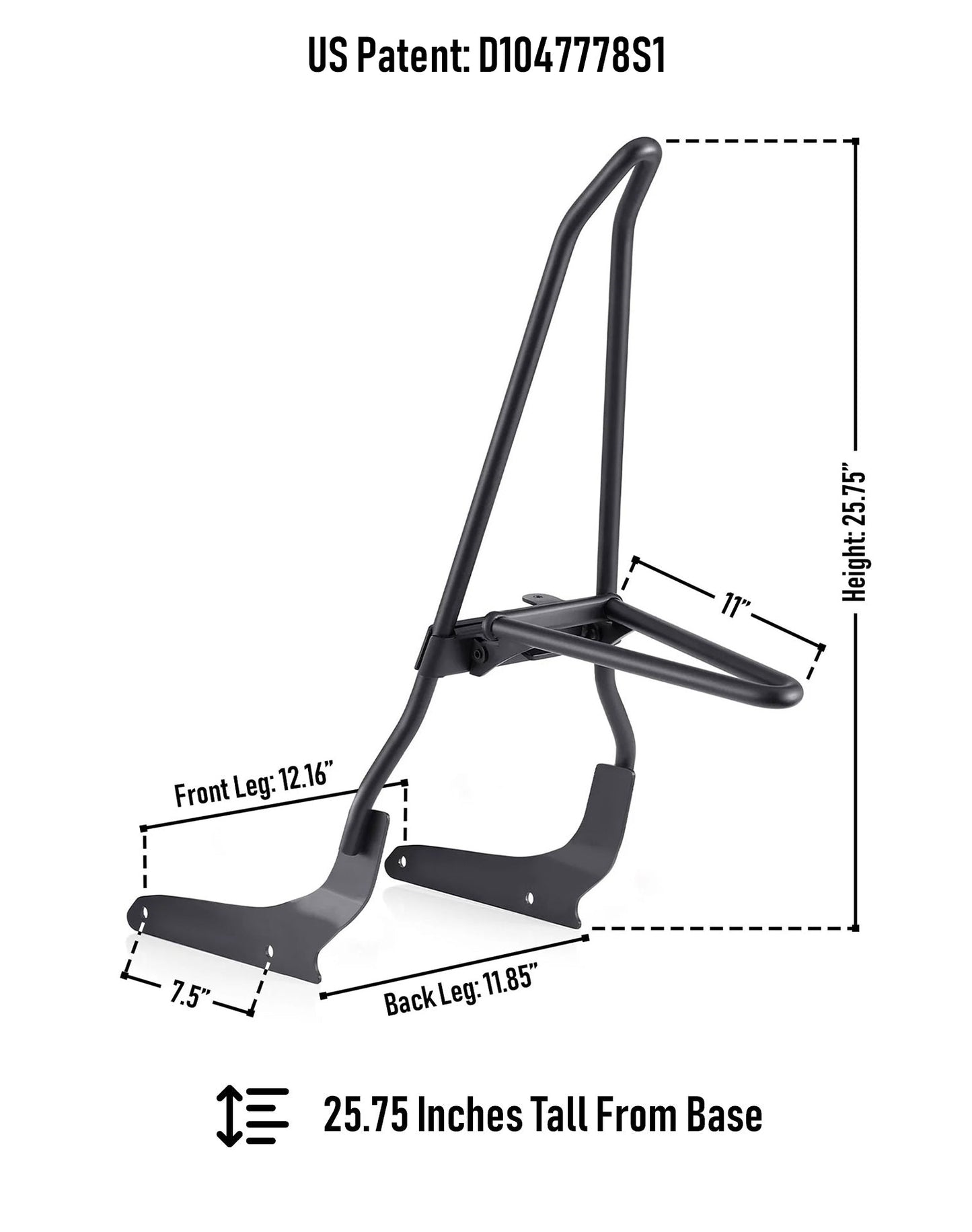 Iron Born 25" Sissy bar with Foldable Luggage Rack para Honda Shadow 750 Phantom Matte Black