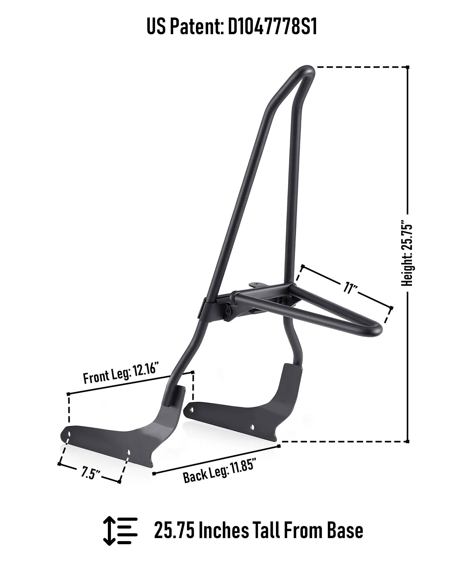 Iron Born 25" Sissy bar with Foldable Luggage Rack para Honda Shadow 750 Phantom Matte Black