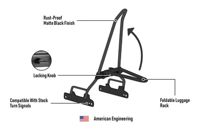 Iron Born Blade 25" Sissy bar with Foldable Luggage Rack para Harley Dyna Super Glide FXD Matte Black