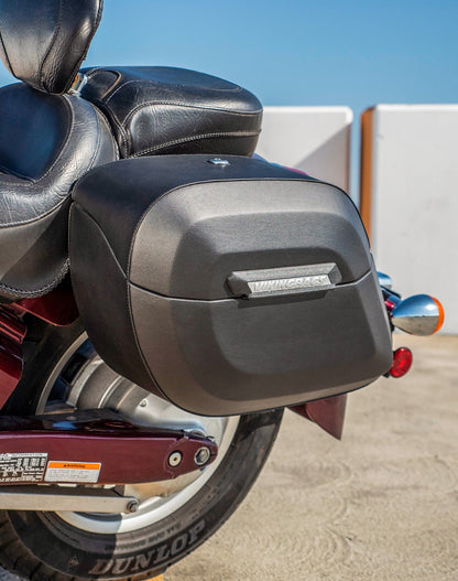 40L - Lamellar Raven XL Honda VT1300CT Interstate Leather Wrapped Hard Alforjas