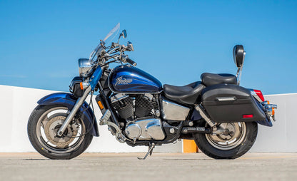 44L - Lamellar Stallion XL Honda Shadow 1100 Sabre Leather Wrapped Hard Alforjas