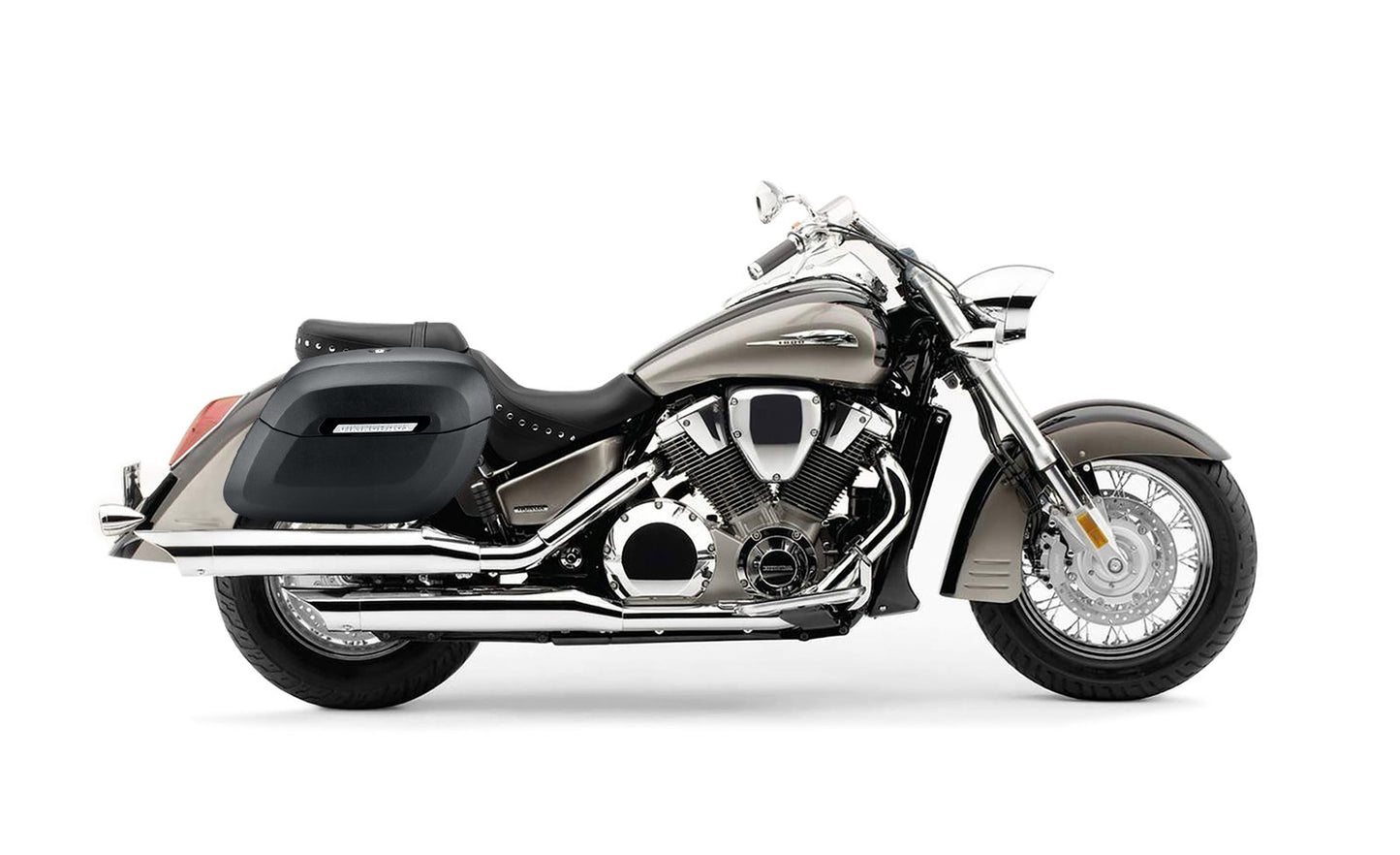 40L - Lamellar Raven XL Honda VTX 1800 S Leather Wrapped Hard Alforjas