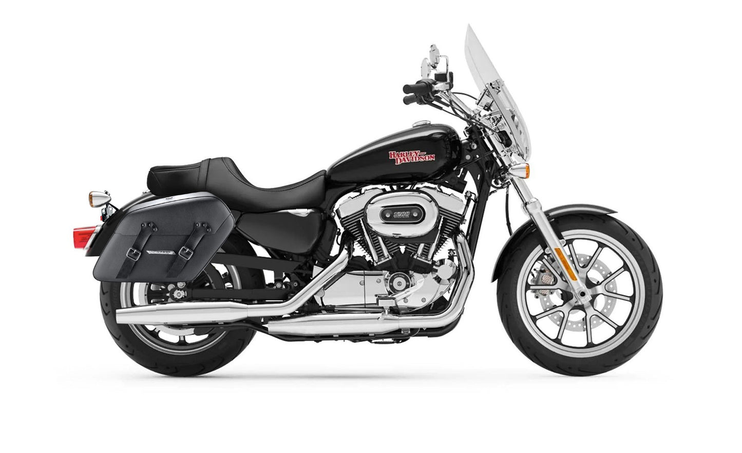 38L - Baldur XL Shock Cutout Harley Sportster 1200 Super Low XL1200T Leather Wrapped Hard Alforjas