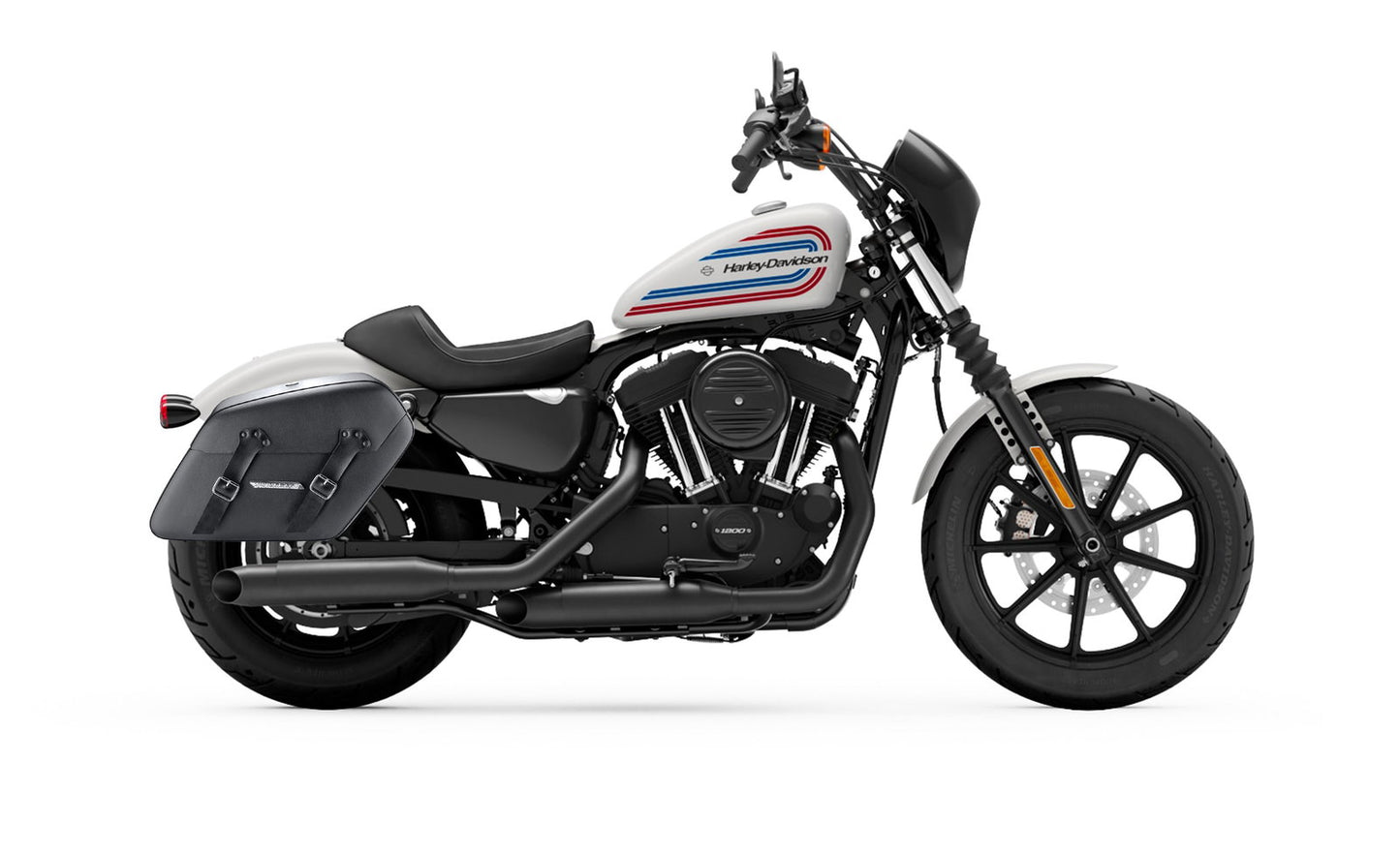 38L - Baldur XL Shock Cutout Harley Sportster 1200 Iron XL1200NS Leather Wrapped Hard Alforjas