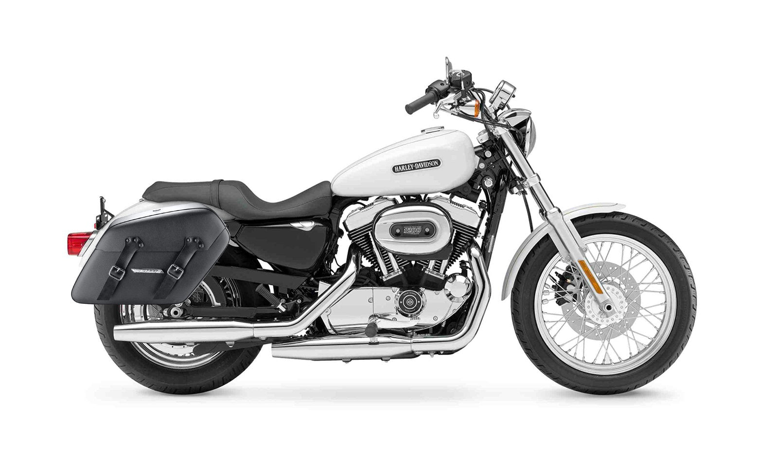 38L - Baldur XL Shock Cutout Harley Sportster 1200 Low XL1200L Leather Wrapped Hard Alforjas