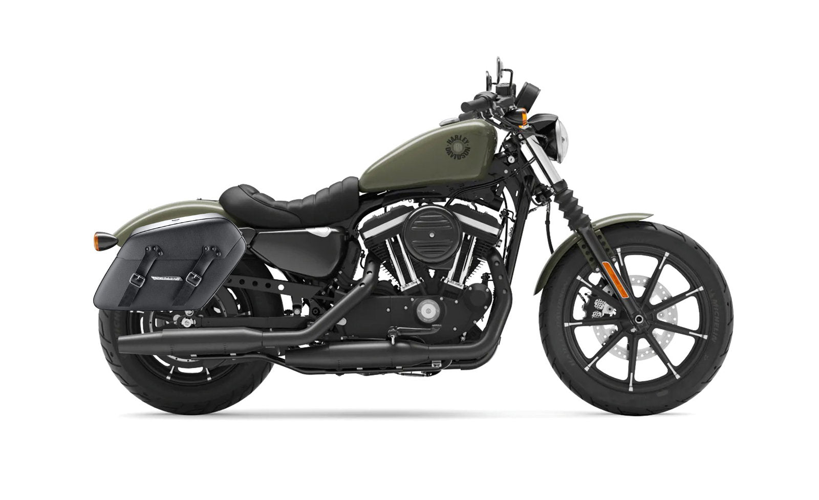 38L - Baldur XL Shock Cutout Harley Sportster 883 Iron XL883N Leather Wrapped Hard Alforjas