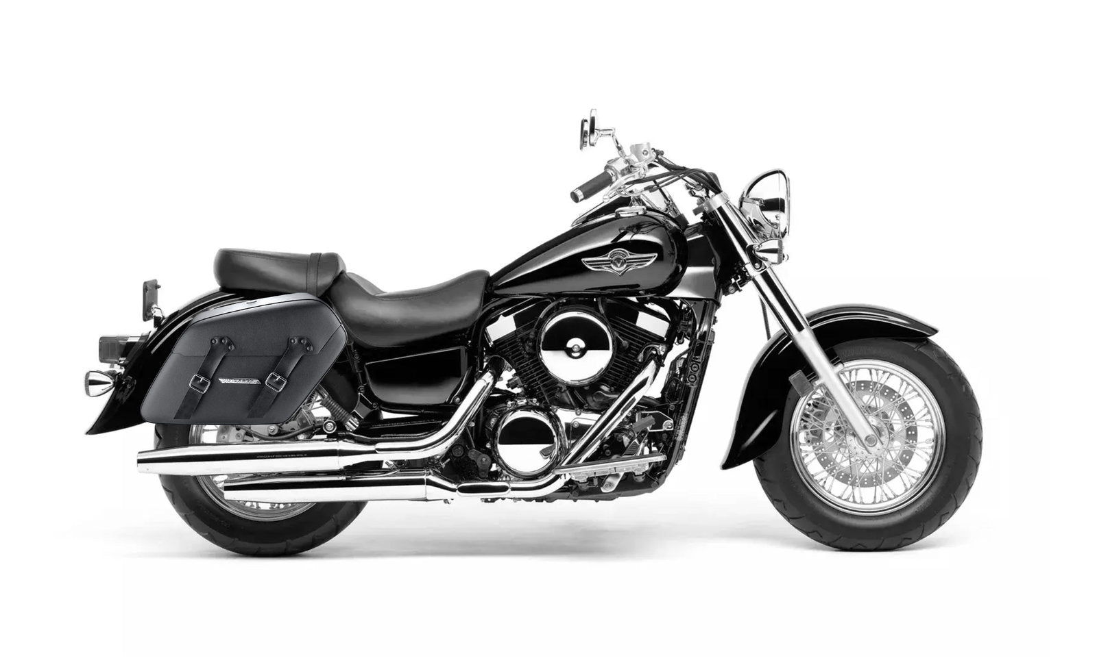 38L - Baldur XL Shock Cutout Kawasaki Vulcan 1500 Classic VN1500 Leather Wrapped Hard Alforjas