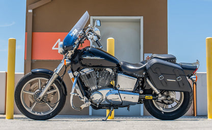 38L - Baldur XL Shock Cutout Honda Shadow 1100 Spirit Leather Wrapped Hard Alforjas