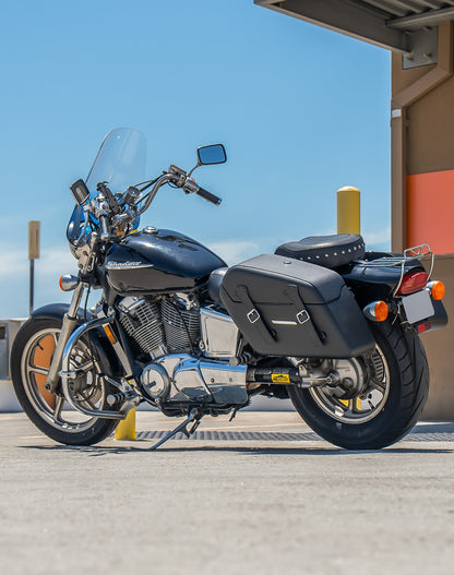 38L - Baldur XL Shock Cutout Honda Shadow 1100 Spirit Leather Wrapped Hard Alforjas