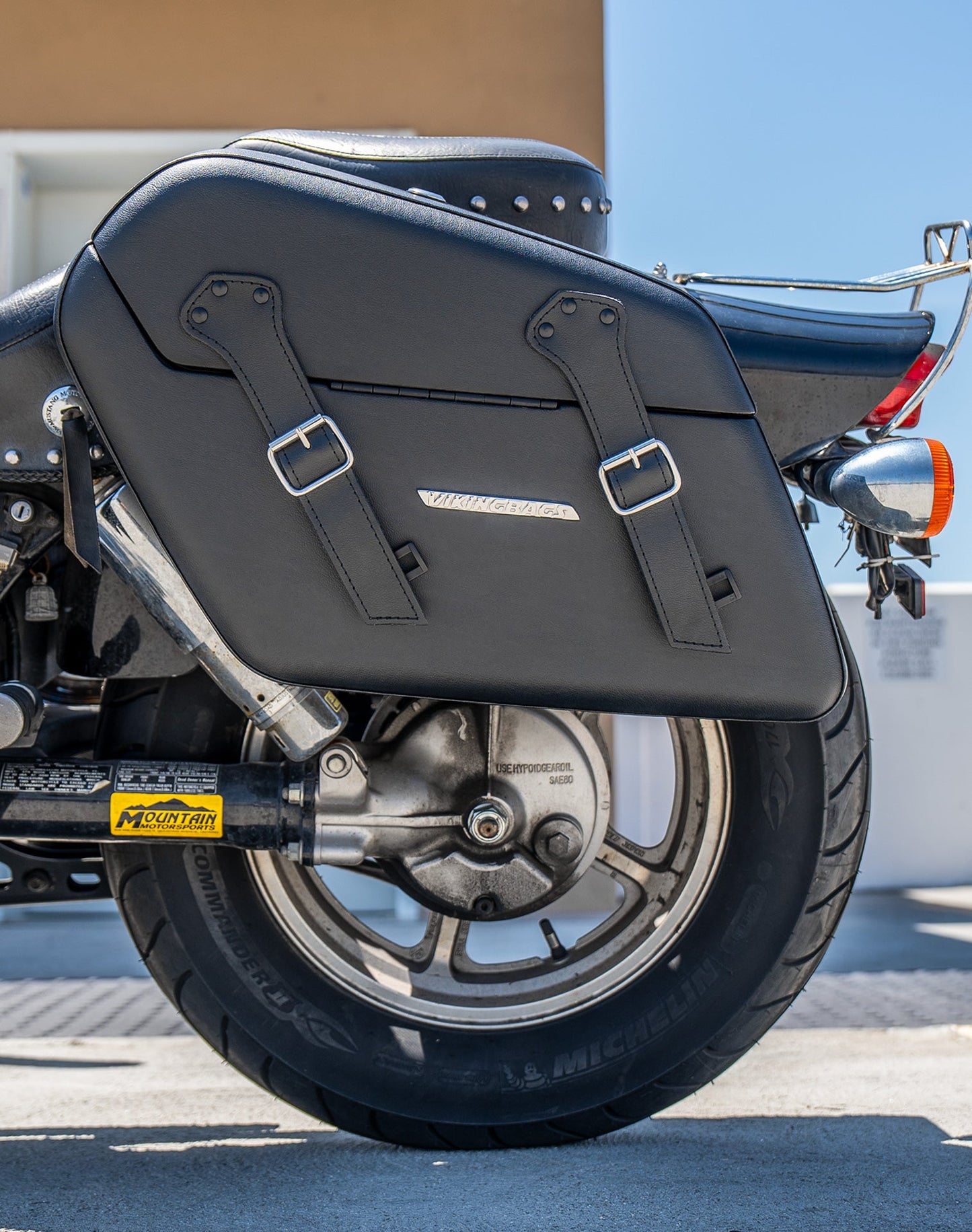 38L - Baldur XL Shock Cutout Honda Shadow 1100 Spirit Leather Wrapped Hard Alforjas