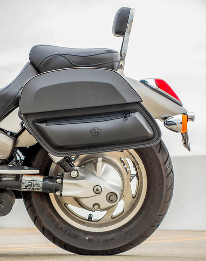 28L - Pantheon Medium Hard Mount Honda VTX 1800 F Leather Motocicleta Alforjas