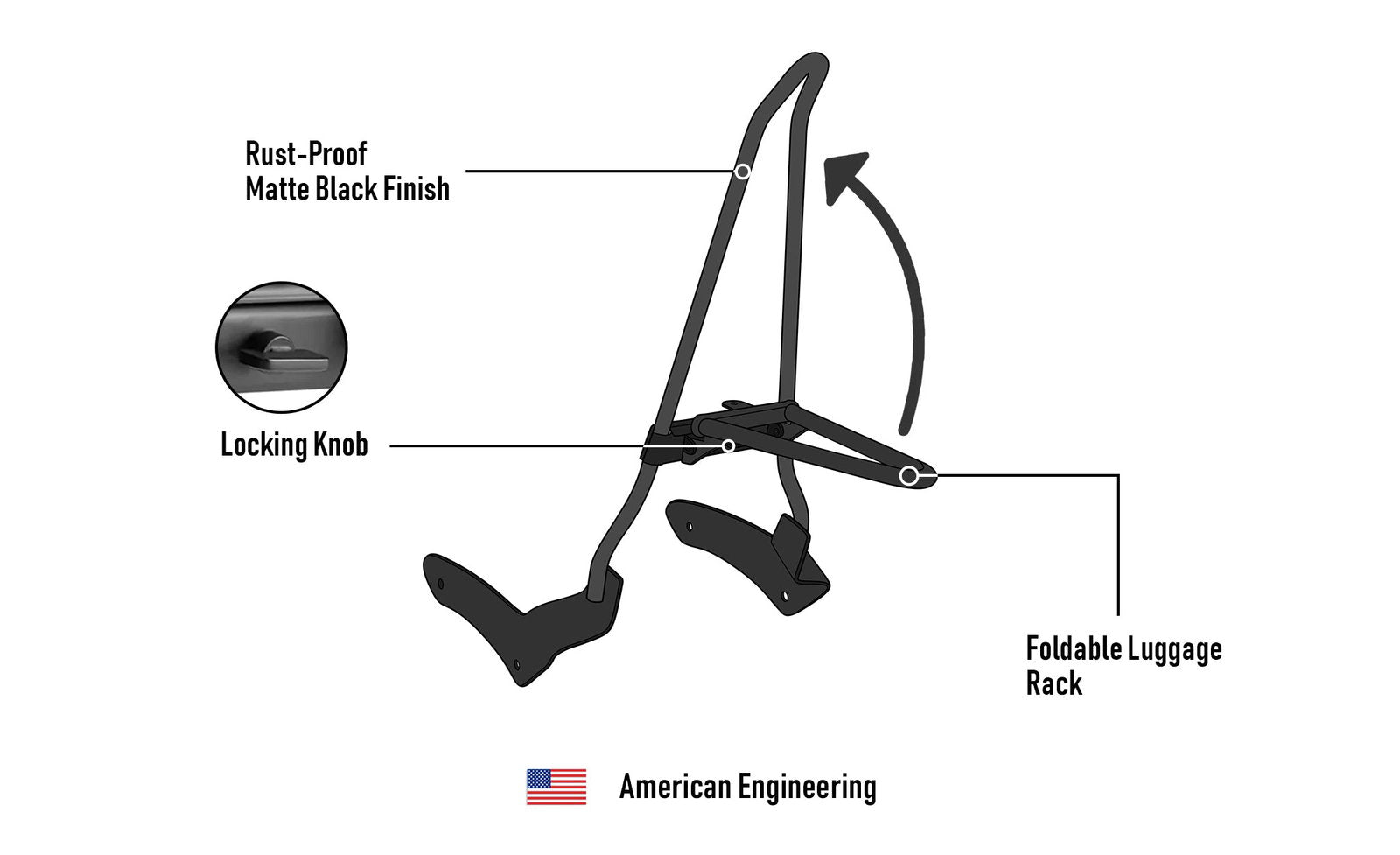 Iron Born Blade 25" Sissy bar with Foldable Luggage Rack para Kawasaki Vulcan 900 Custom, VN900C Matte Black