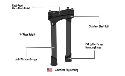 Viking Warlock 10" Handlebar Risers para Harley Dyna Super Glide Custom FXDC/I Gloss Black