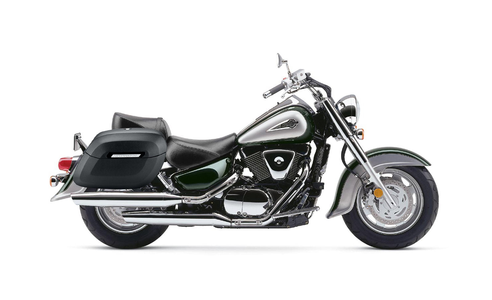 40L - Lamellar Raven Extra Large Suzuki Intruder 1500 Leather Covered Hard Alforjas