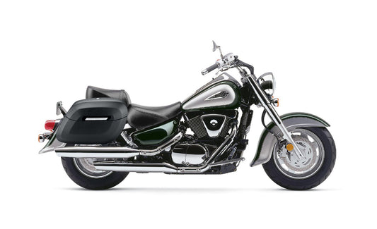 40L - Lamellar Raven Extra Large Suzuki Intruder 1500 Leather Covered Hard Alforjas