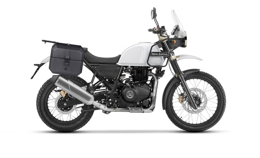 20L - Outlaw Quick-Mount Small Royal Enfield Himalayan 410 Leather Wrapped Hard Alforjas