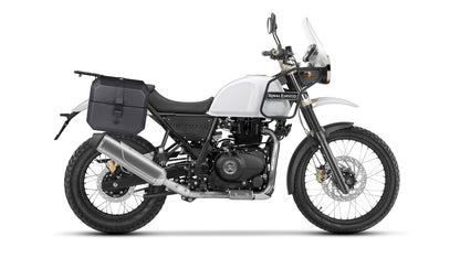 20L - Outlaw Quick-Mount Small Royal Enfield Himalayan 410 Leather Wrapped Hard Alforjas