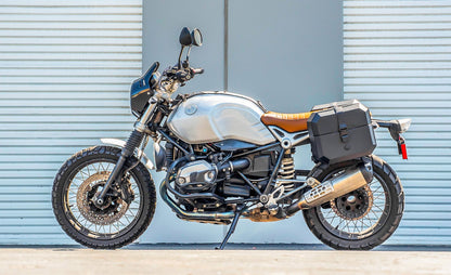 20L - Outlaw Quick-Mount Small BMW R nineT Pure/Racer/GS Leather Wrapped Hard Alforjas