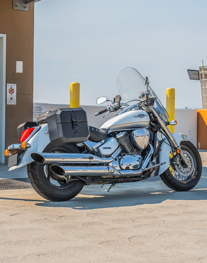 20L - Outlaw Quick-Mount Small Suzuki Boulevard C50 VL800 Leather Wrapped Hard Alforjas