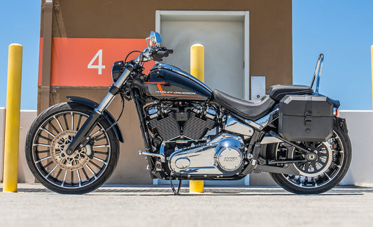 20L - Outlaw Quick-Mount Small Harley Softail Breakout FXBR/S Leather Wrapped Hard Alforjas