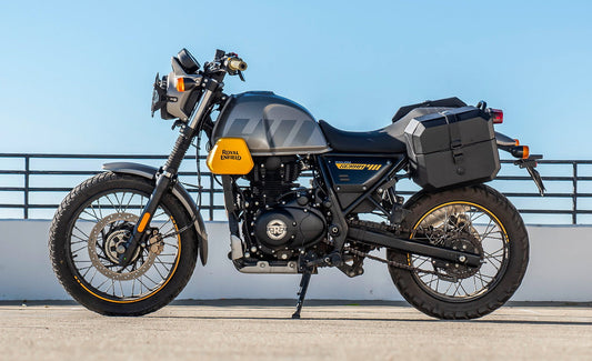 20L - Outlaw Quick-Mount Small Royal Enfield Scram 411 Leather Wrapped Hard Alforjas